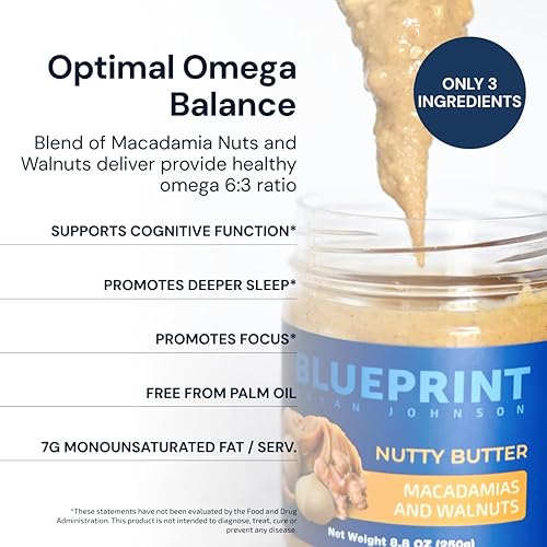BLUEPRINT BRYAN JOHNSON CHUNKY MACADAMIA WALNUT BUTTER 3-INGREDIENT, NO SUGAR, KETO, VEGAN, PALEO 8.