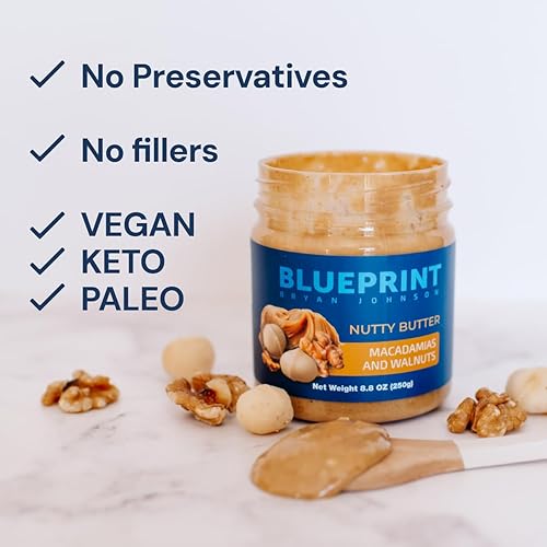 BLUEPRINT BRYAN JOHNSON CHUNKY MACADAMIA WALNUT BUTTER 3-INGREDIENT, NO SUGAR, KETO, VEGAN, PALEO 8.