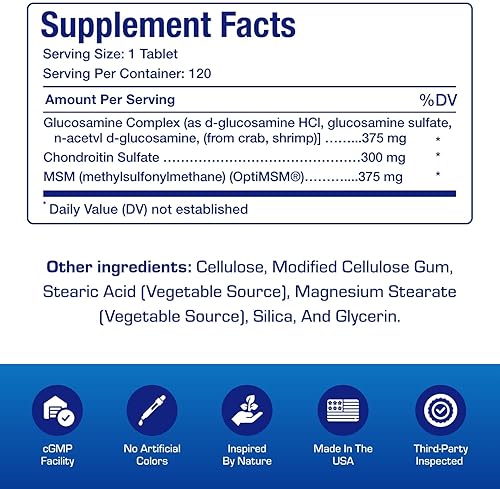 ANABOLIC LABORATORIES GLUCOSAMINE CHONDROITIN MSM SUPPLEMENT BONE, JOINT TENDON SUPPORT NON-GMO, GLUTEN-FREE, 120 SERVINGS