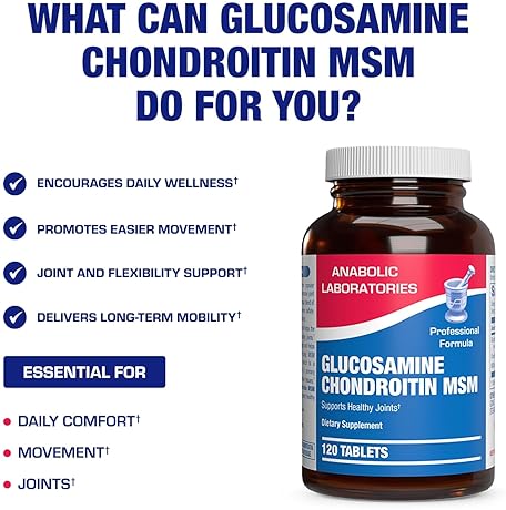 ANABOLIC LABORATORIES GLUCOSAMINE CHONDROITIN MSM SUPPLEMENT BONE, JOINT TENDON SUPPORT NON-GMO, GLUTEN-FREE, 120 SERVINGS