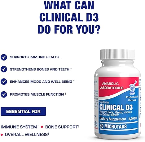ANABOLIC LABORATORIES VITAMIN D3 5000 IU HIGH STRENGTH - BONE, IMMUNE MOOD SUPPORT, VEGETARIAN MICROTABS 60-DAY