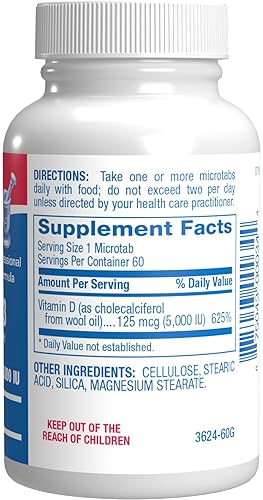 ANABOLIC LABORATORIES VITAMIN D3 5000 IU HIGH STRENGTH - BONE, IMMUNE MOOD SUPPORT, VEGETARIAN MICROTABS 60-DAY
