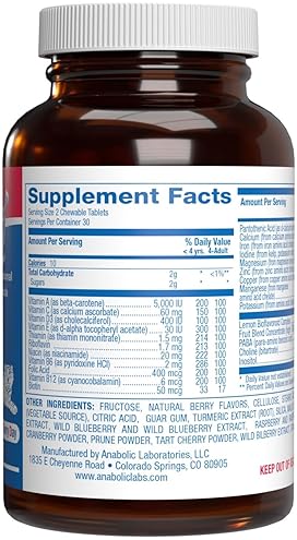 ANABOLIC LABORATORIES 25-IN-1 KIDS CHEWABLE MULTIVITAMIN WITH IRON, MAGNESIUM, VITAMINS A-E ANTIOXIDANTS 1 MONTH USA
