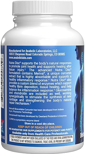 ANABOLIC LABORATORIES NUTRA DISC JOINT SUPPORT WITH MERIVA CURCUMIN, GLUCOSAMINE CHONDROITIN 45 SERVINGS
