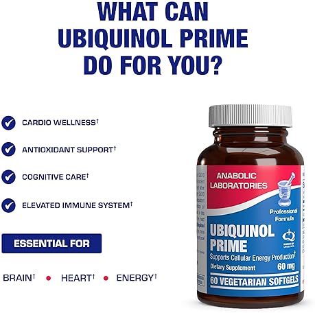 ANABOLIC LABORATORIES UBIQUINOL COQ10 SUPPLEMENT FOR HEART, IMMUNE BRAIN SUPPORT VEGETARIAN, NON-GMO, 60 SERVINGS