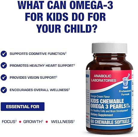 ANABOLIC LABORATORIES  OMEGA 3 FISH OIL GUMMIES FOR KIDS EPA DHA BRAIN, EYE GROWTH SUPPORT, NO ARTIFICIAL COLORS