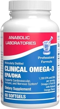 ANABOLIC LABORATORIES OMEGA 3 FISH OIL 1200MG DHA EPA BURPLESS ORANGE BRAIN, HEART HEALTH SUPPORT, SUSTAINABLY SOURCED