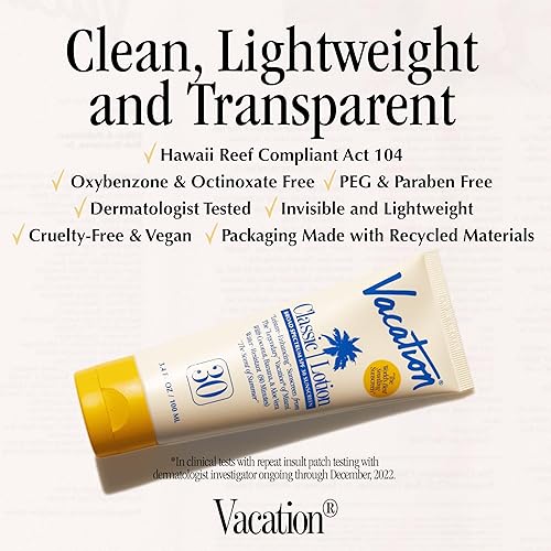 VACATION CLASSIC SPF 30 SUNSCREEN LOTION AIR FRESHENER BUNDLE WATER-RESISTANT, VEGAN, TRAVEL SIZE