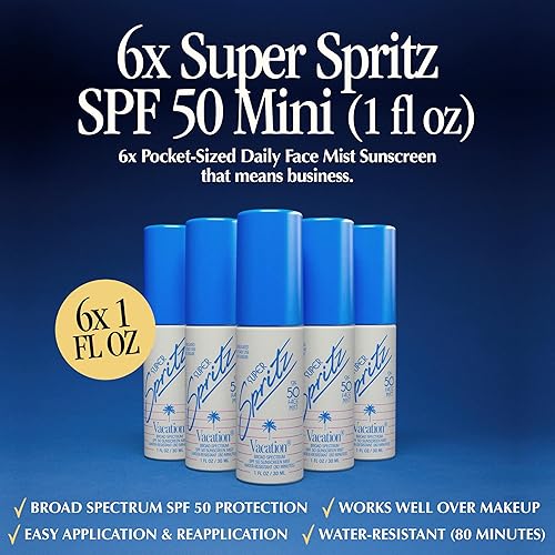 VACATION MINI SPF 50 FACE SUNSCREEN SPRAY, WATER-RESISTANT, VEGAN, NON-COMEDOGENIC, 1OZ 6-PACK