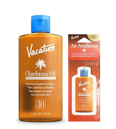 VACATION CHARDONNAY SPF 30 SUNSCREEN AIR FRESHENER BUNDLE HYDRATING, LIGHTWEIGHT, TRAVEL SIZE