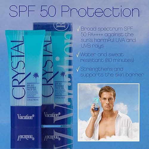 VACATION CRYSTAL SPF 50 CLEAR FACE SUNSCREEN GEL HYDRATING, NOURISHING, WATER-RESISTANT, TRAVEL SIZE