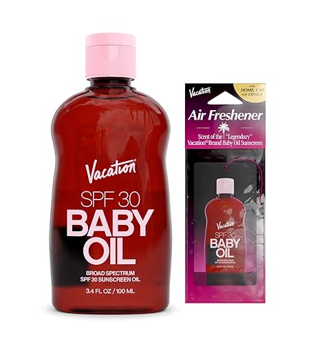 VACATION BABY OIL SPF 30 SUNSCREEN AIR FRESHENER BUNDLE, HYDRATING, MINERAL OIL-FREE, 3.4OZ