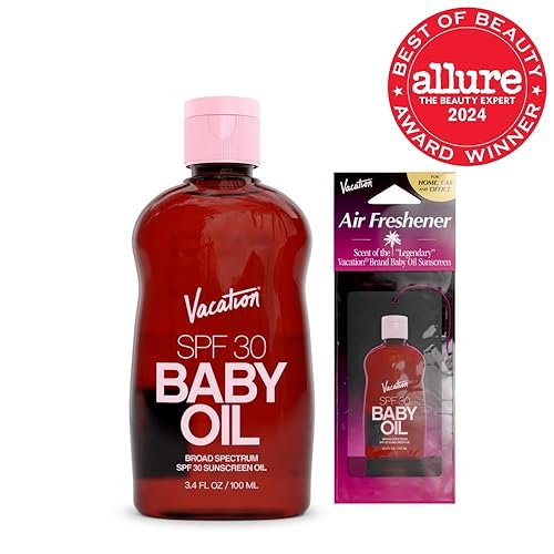 VACATION BABY OIL SPF 30 SUNSCREEN AIR FRESHENER BUNDLE, HYDRATING, MINERAL OIL-FREE, 3.4OZ