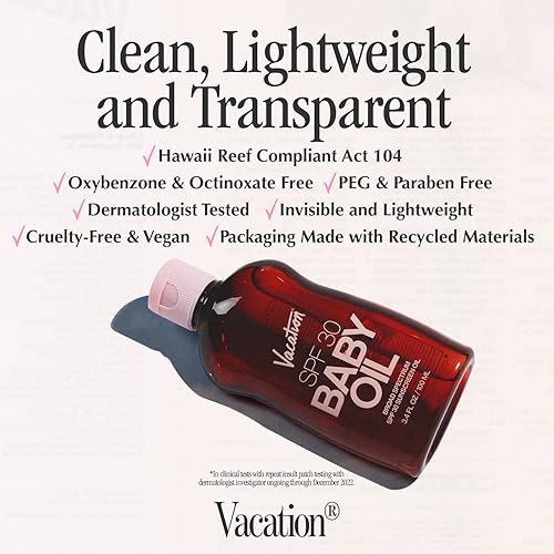 VACATION BABY OIL SPF 30 SUNSCREEN AIR FRESHENER BUNDLE, HYDRATING, MINERAL OIL-FREE, 3.4OZ