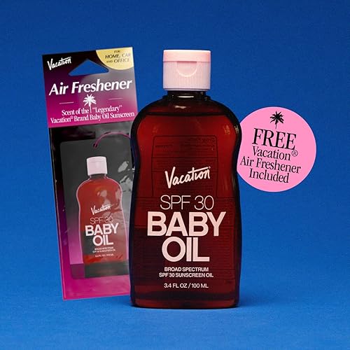 VACATION BABY OIL SPF 30 SUNSCREEN AIR FRESHENER BUNDLE, HYDRATING, MINERAL OIL-FREE, 3.4OZ