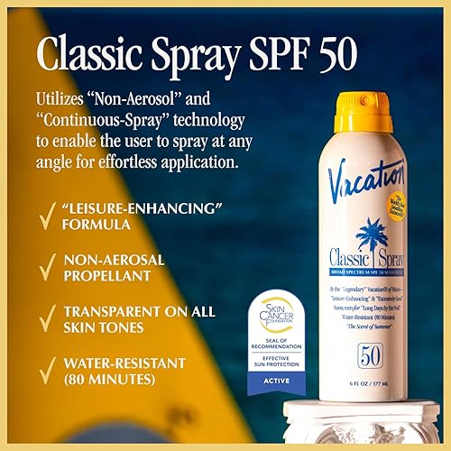 VACATION CLASSIC SPF 50 SUNSCREEN SPRAY WATER-RESISTANT, LIGHTWEIGHT, VEGAN, 6OZ 3-PACK