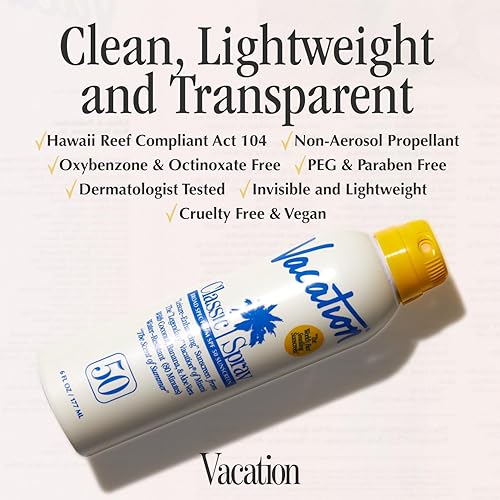 VACATION CLASSIC SPF 50 SUNSCREEN SPRAY WATER-RESISTANT, LIGHTWEIGHT, VEGAN, 6OZ 3-PACK