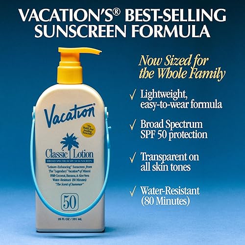 VACATION CLASSIC SPF 50 BROAD SPECTRUM SUNSCREEN JUG, WATER RESISTANT, VEGAN, FAMILY SIZE 20OZ