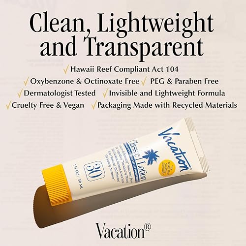 VACATION MINI SUNSCREEN SPF 30, WATER-RESISTANT, TRAVEL SIZE 1OZ BULK PACK OF 12 LOTION