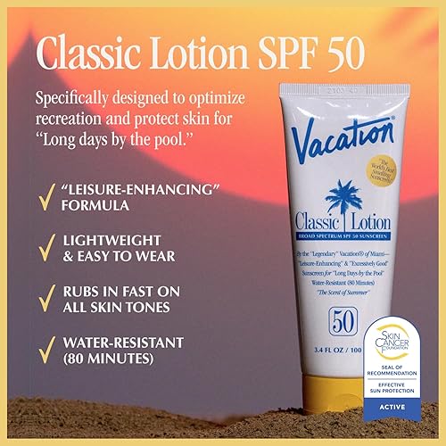 VACATION SPF 50 SUNSCREEN LOTION AIR FRESHENER BUNDLE WATER-RESISTANT, VEGAN, TRAVEL SIZE