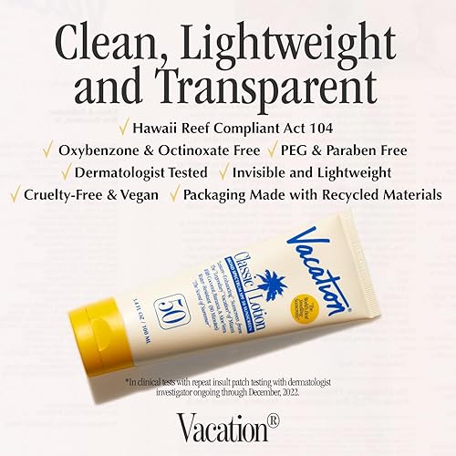 VACATION SPF 50 SUNSCREEN LOTION AIR FRESHENER BUNDLE WATER-RESISTANT, VEGAN, TRAVEL SIZE