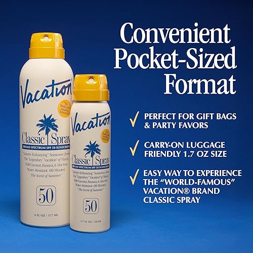 VACATION MINI SUNSCREEN SPRAY SPF 50, WATER-RESISTANT, TRAVEL SIZE 1.7OZ, 6-PACK VALUE SET