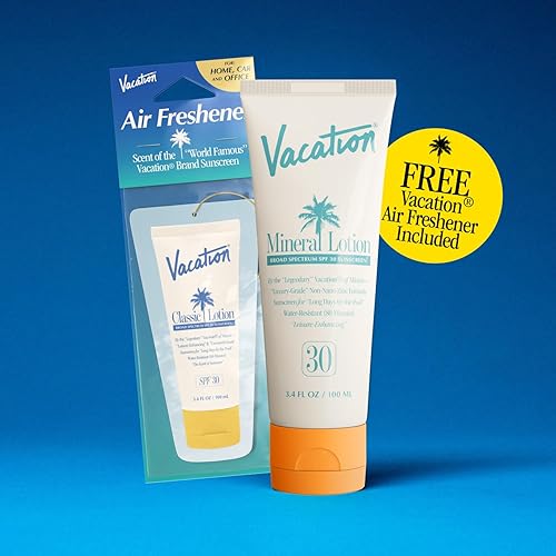 VACATION SPF 30 MINERAL SUNSCREEN AIR FRESHENER BUNDLE NON-NANO ZINC, VEGAN, TRAVEL SIZE