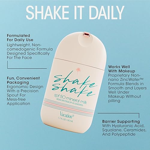 VACATION SHAKE SHAKE SPF 50 MINERAL FACE SUNSCREEN NON-COMEDOGENIC, WATER-RESISTANT, VEGAN, 1.7 OZ
