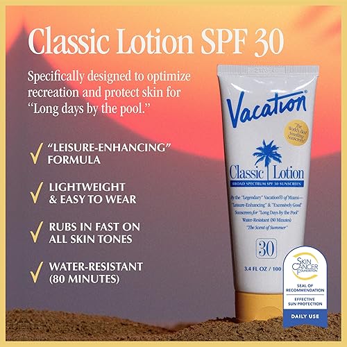 VACATION CLASSIC SPF 30 SUNSCREEN LOTION WATER-RESISTANT, LIGHTWEIGHT, VEGAN, TRAVEL SIZE 3 PACK