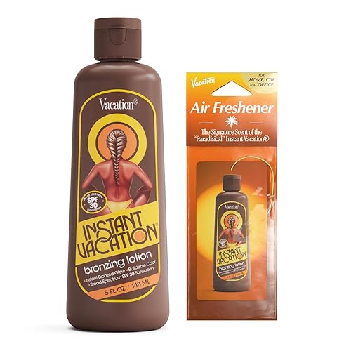 VACATION SPF 30 BRONZING LOTION AIR FRESHENER BUNDLE LIGHTWEIGHT, VEGAN, COCOA-HAZELNUT SCEN