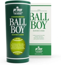 VACATION BALL BOY TENNIS SCENTED SOY CANDLE BY PRINCE X VACATION SUNSCREEN, 65-HOUR BURN, 8 OZ GIFT