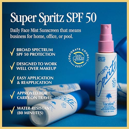 VACATION SPF 50 FACE MIST AIR FRESHENER BUNDLE LIGHTWEIGHT, WATER-RESISTANT, VEGAN, TRAVEL SIZE