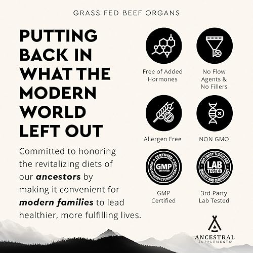 ANCESTRAL SUPPLEMENTS GRASS-FED BEEF ORGAN COMPLEX LIVER, HEART, KIDNEY MORE, 180 CAPS