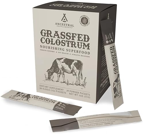 ANCESTRAL SUPPLEMENTS BEEF COLOSTRUM POWDER PACKETS IMMUNE, GUT, SKIN HAIR SUPPORT, 30 STICKS