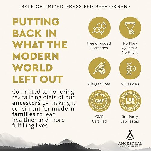 ANCESTRAL SUPPLEMENTS MOFO - GRASS-FED BEEF ORGAN CAPSULES FOR MEN S ENERGY HEALTH, 180CT