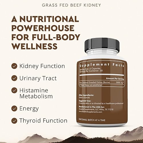 ANCESTRAL SUPPLEMENTS GRASS FED BEEF KIDNEY 3000MG - DAO ENZYME, KIDNEY HISTAMINE SUPPORT