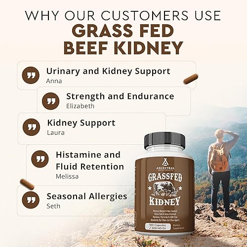 ANCESTRAL SUPPLEMENTS GRASS FED BEEF KIDNEY 3000MG - DAO ENZYME, KIDNEY HISTAMINE SUPPORT