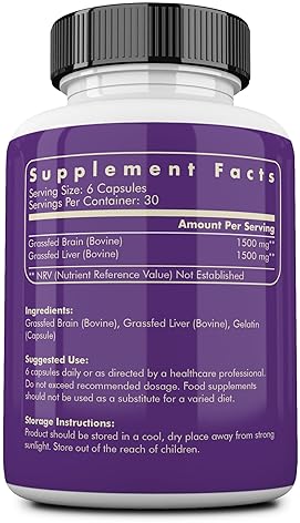 ANCESTRAL SUPPLEMENTS GRASS-FED BEEF BRAIN LIVER CAPSULES BRAIN, MOOD MEMORY SUPPORT, 180CT