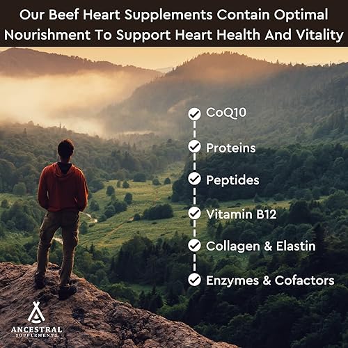 ANCESTRAL SUPPLEMENTS GRASS-FED BEEF HEART 3300MG WITH COQ10, NON-GMO, 180 CAPSULES