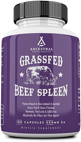 ANCESTRAL SUPPLEMENTS GRASS-FED BEEF SPLEEN 3000MG - IMMUNE, DIGESTIVE ENERGY SUPPORT, 180 CAPS