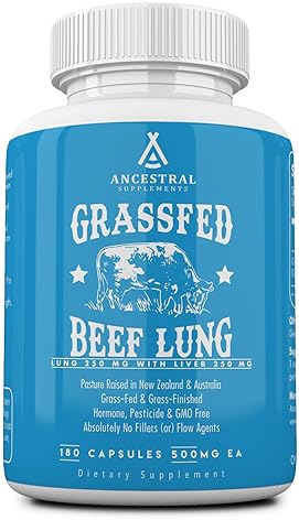 ANCESTRAL SUPPLEMENTS GRASS-FED BEEF LUNG LIVER 500MG RESPIRATORY CIRCULATORY HEALTH, 180 CAPS