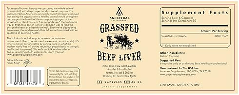 ANCESTRAL SUPPLEMENTS GRASS-FED BEEF LIVER CAPSULES, 180CT 3 PACK ENERGY, IMMUNITY DIGESTION SUPPORT