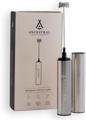 ANCESTRAL SUPPLEMENTS RECHARGEABLE FROTHER WAND STAINLESS STEEL HANDHELD MILK, COFFEE PROTEIN MIXER