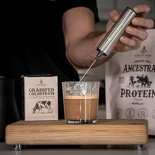 ANCESTRAL SUPPLEMENTS RECHARGEABLE FROTHER WAND STAINLESS STEEL HANDHELD MILK, COFFEE PROTEIN MIXER