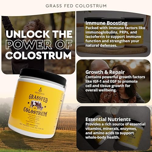 ANCESTRAL SUPPLEMENTS BOVINE COLOSTRUM POWDER GRASS-FED, FREEZE-DRIED, IMMUNE GUT SUPPORT, 120 SERVI