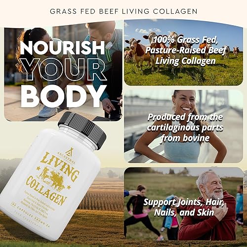 ANCESTRAL SUPPLEMENTS GRASS-FED BEEF COLLAGEN POWDER 3000MG, 180 CAPSULES SUPPORTS SKIN, HAIR JOINTS