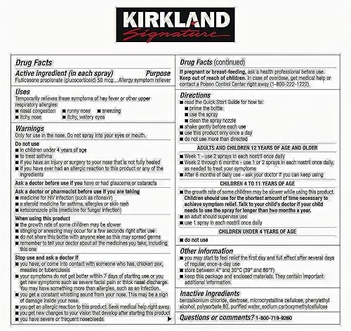 KIRKLAND ALLER-FLO FLUTICASONE NASAL SPRAY 5 BOTTLES, 120 SPRAYS EACH, 600 TOTAL SPRAYS