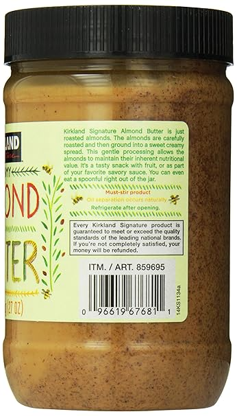 KIRKLAND SIGNATURE USDA ORGANIC CREAMY ALMOND BUTTER 27 OZ NATURAL, NON-GMO SPREAD