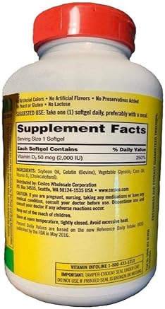 KIRKLAND SIGNATURE EXTRA STRENGTH VITAMIN D3 50 MCG 2000 IU 600 SOFTGELS FOR BONE HEALTH