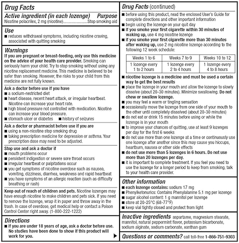 KIRKLAND SIGNATURE QUIT SMOKING LOZENGES 2MG, 270 COUNT NICOTINE REPLACEMENT THERAPY